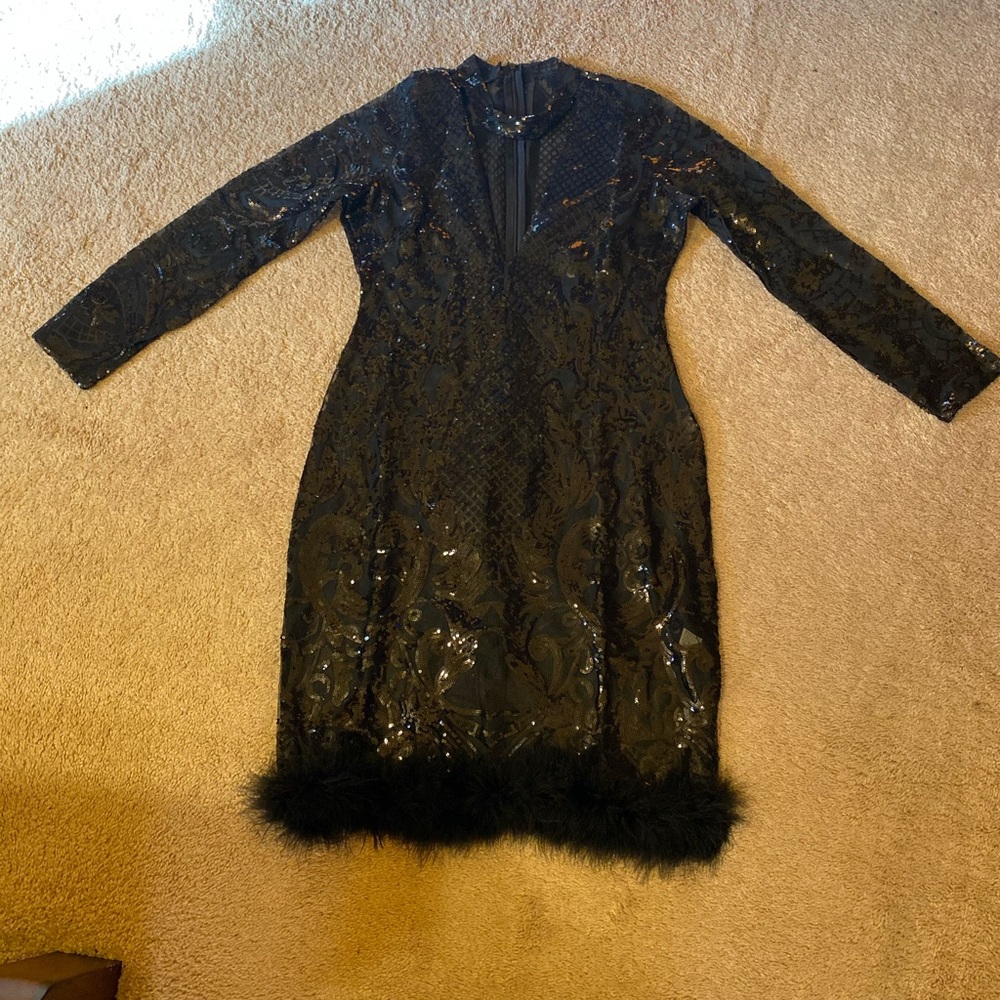 Elegant Choker Black Sequin Mini Dress